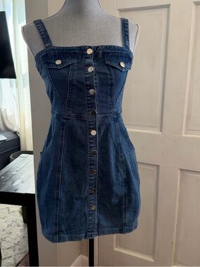 Allegra K Dark Blue Button-Front Denim Mini Dress